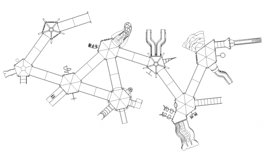 Plan of playing area with roof and slice area detail dwg file