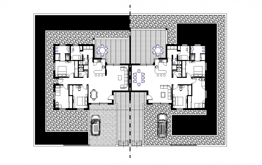 Plan of residential area with architecture view dwg file