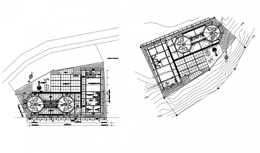 Plan of restaurant building drawing in dwg format