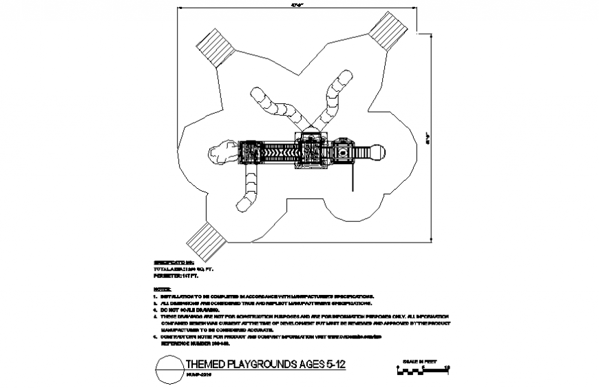 Plan of themed playground with playing area dwg file