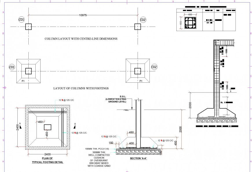 Plan of typical footing detail dwg file