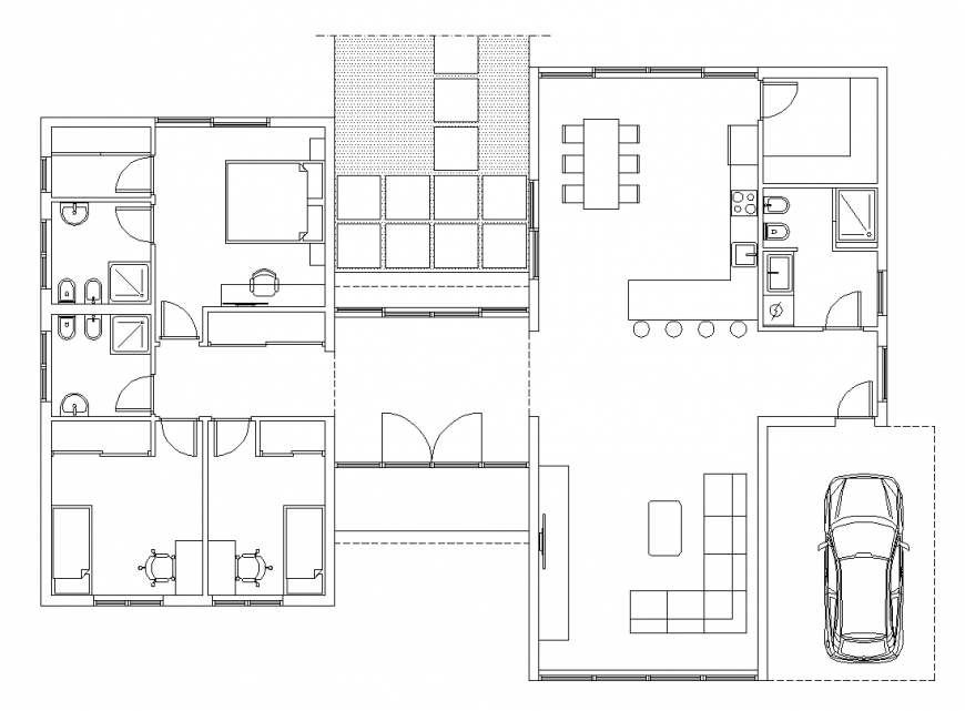 Plan of villa with architecture part dwg file