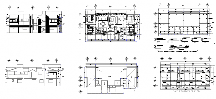 Plan view and elevation of residential structure detail 2d view autocad file