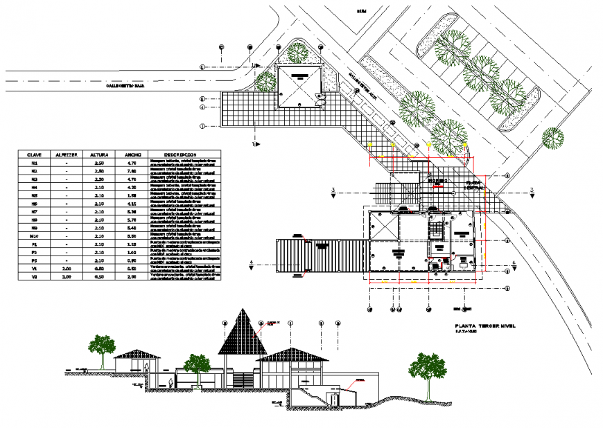 Planning and section commercial office building plan autocad file