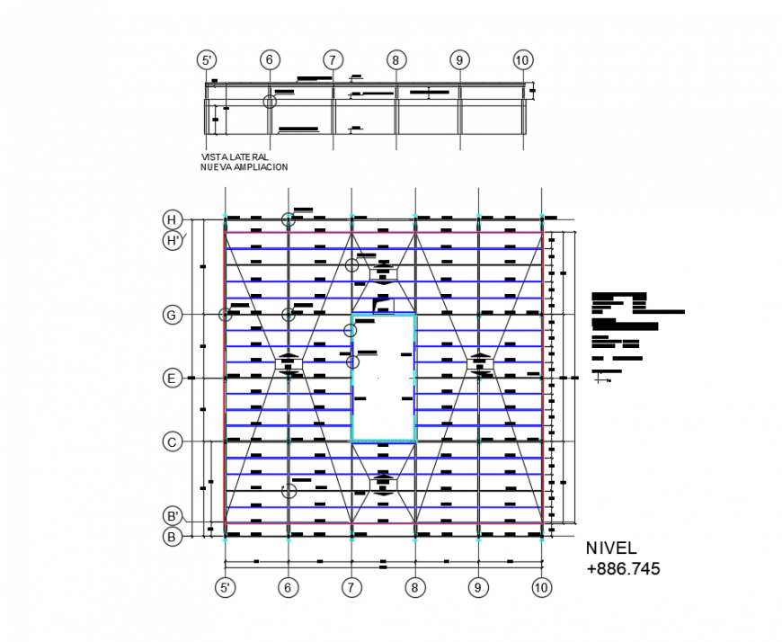 Plant canopy available load beams and slab constructive structure details dwg file