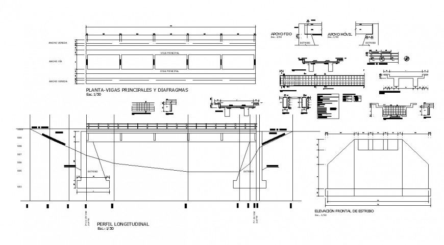 Plant main beams and diaphragms detail dwg file