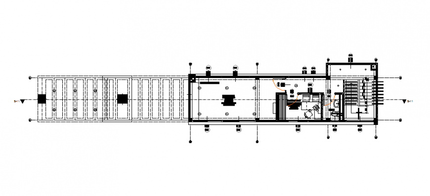 Plant second floor of office covering framing details dwg file