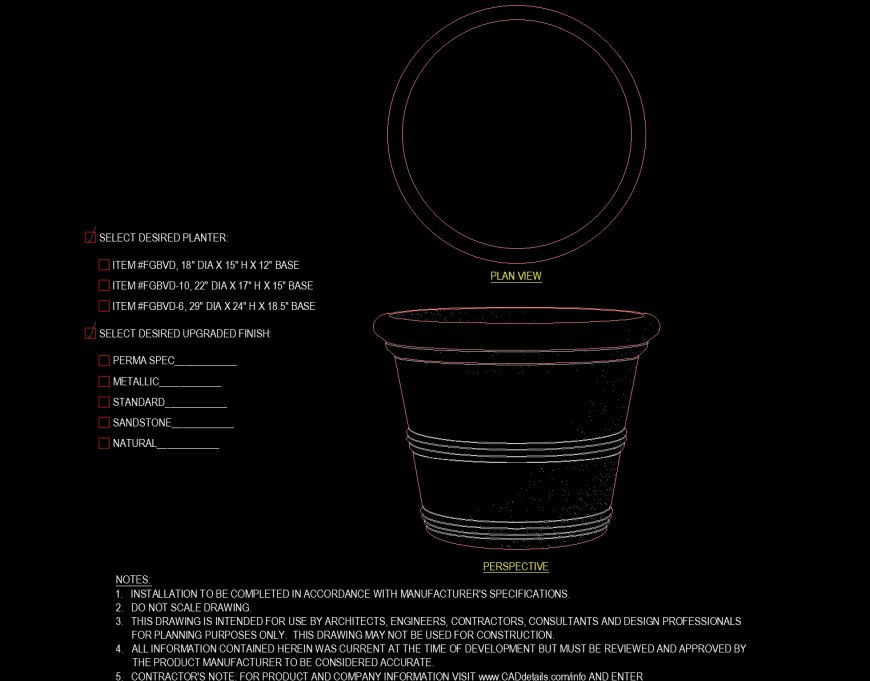 Planter detail design drawing in dwg file.
