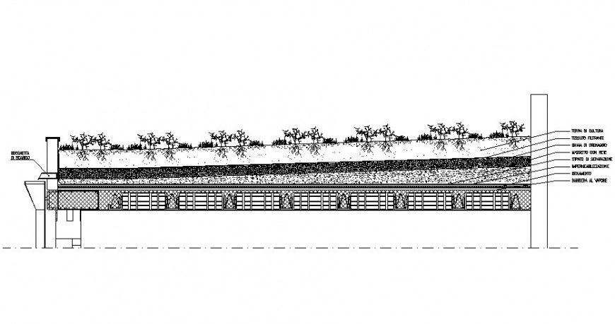 Planter detail section drawing in autocad software