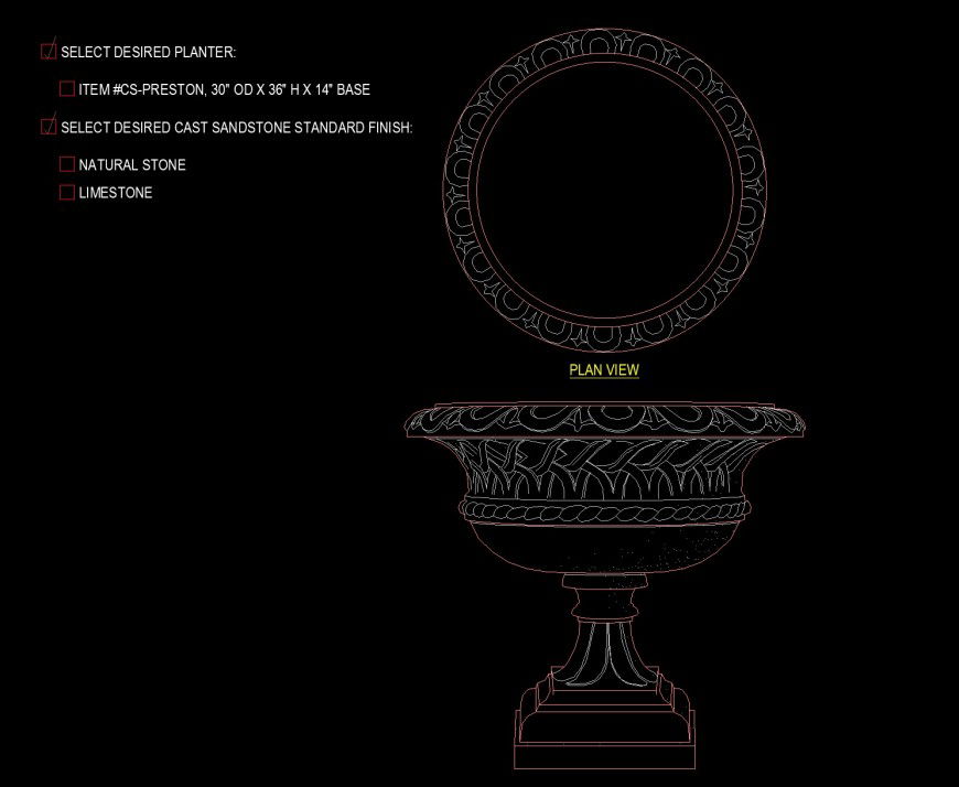 Planter in pedestal category drawing in dwg file.