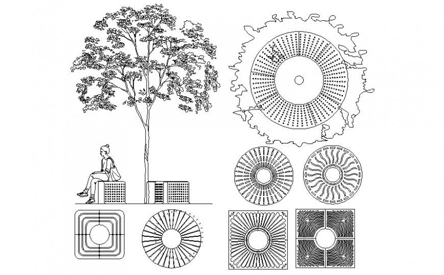 Planter landscaping blocks of trees 2d view drawing in autocad