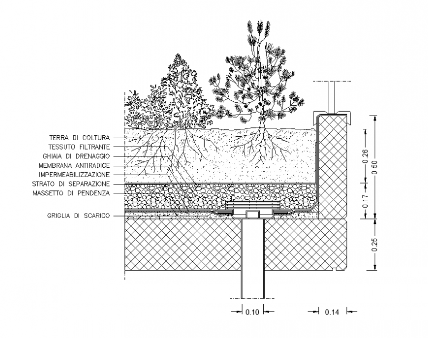 Planting beside road detail elevation 2d view layout file