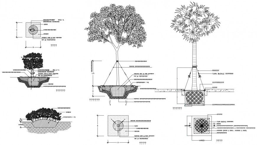 Planting detail of tree with its related detail in auto cad file