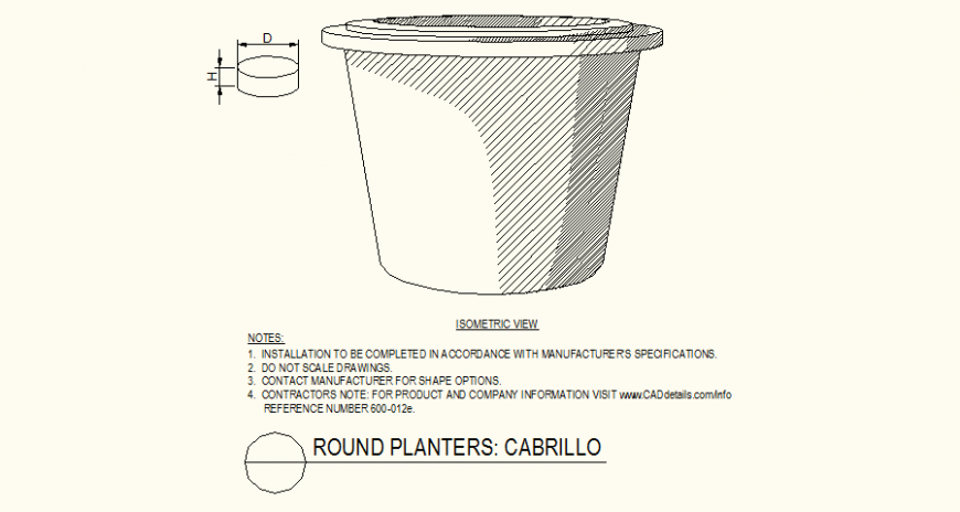 Plants pot detail dwg file