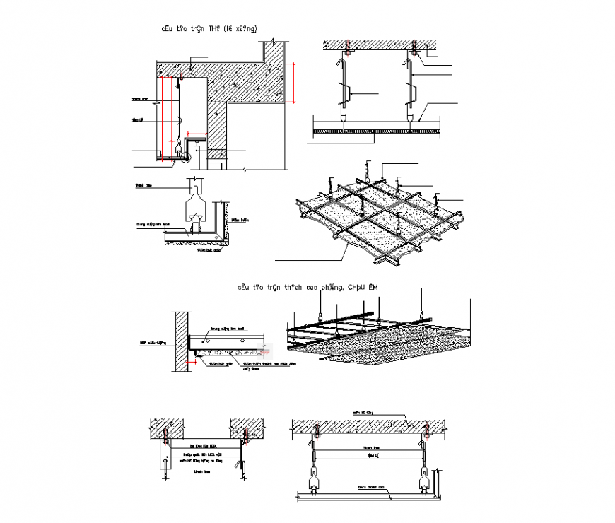 Plaster ceiling with an isometric view and view of sectional elevation design dwg file