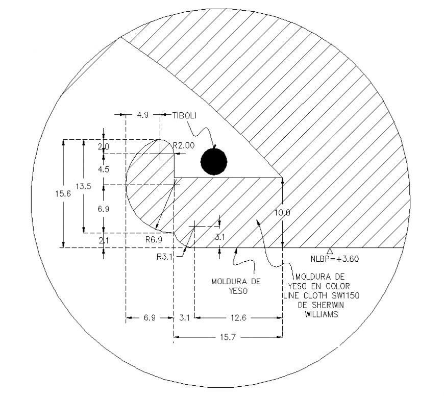 Plaster molding structure detail 2d view layout dwg file
