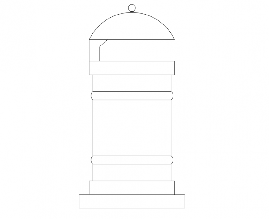 Plastic body trash bin front view elevation cad block details dwg file