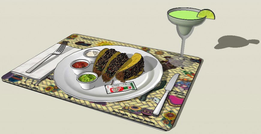 Plate and cutlery detail 3d model layout sketch-up file