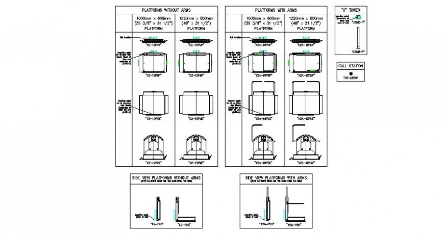 Platforms detail 2d view CAD mechanical unit autocad file