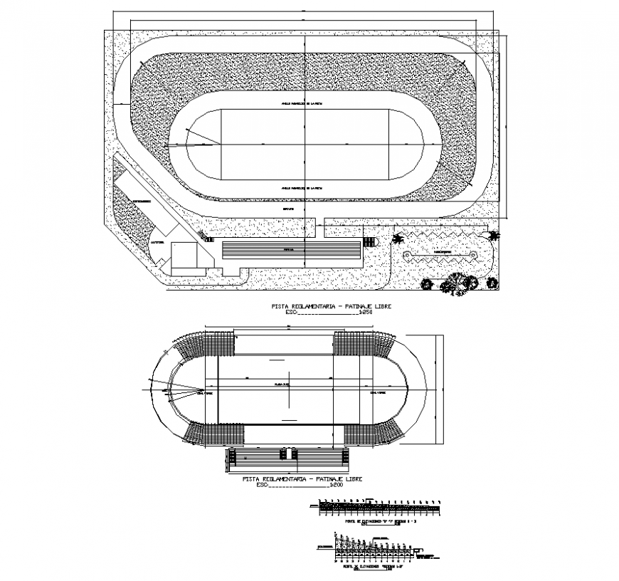Play-ground stadium structure detail 2d view layout plan in dwg format