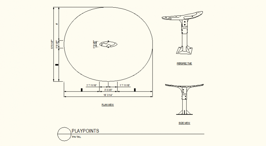 Play-point pin tail detail plan and elevation autocad file
