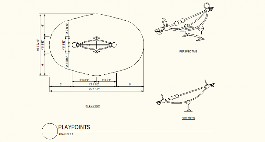 Play-point see-saw detail plan and elevation dwg file