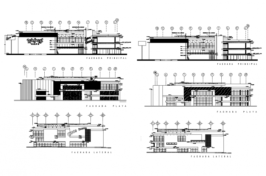 Play-zone building structure detail elevation 2d view layout dwg file