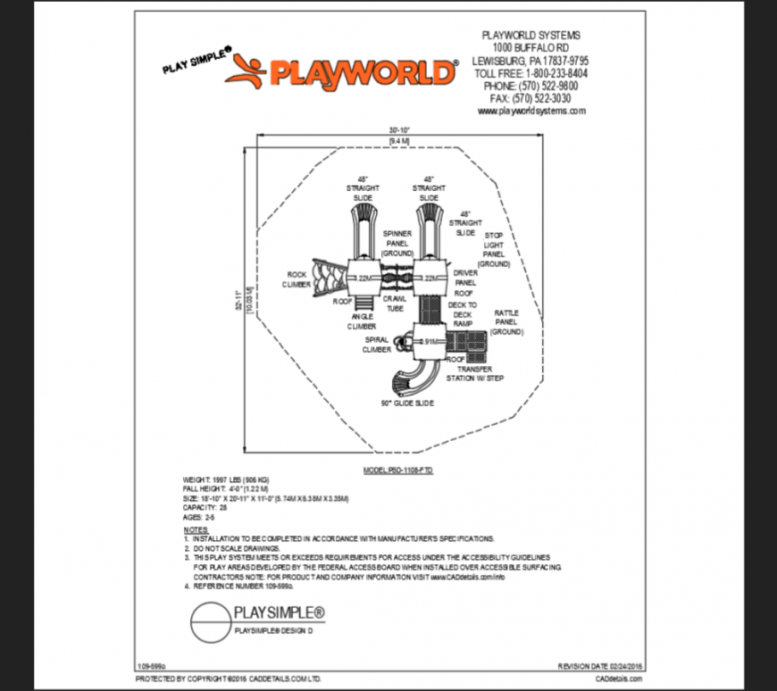 Play area system design with play equipment structure details dwg file