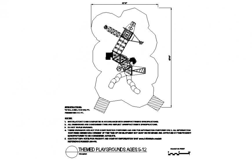 Play area system design with themed playground plan dwg file