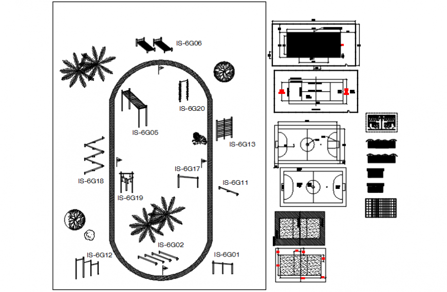 Play ground landscaping structure and equipment details dwg file