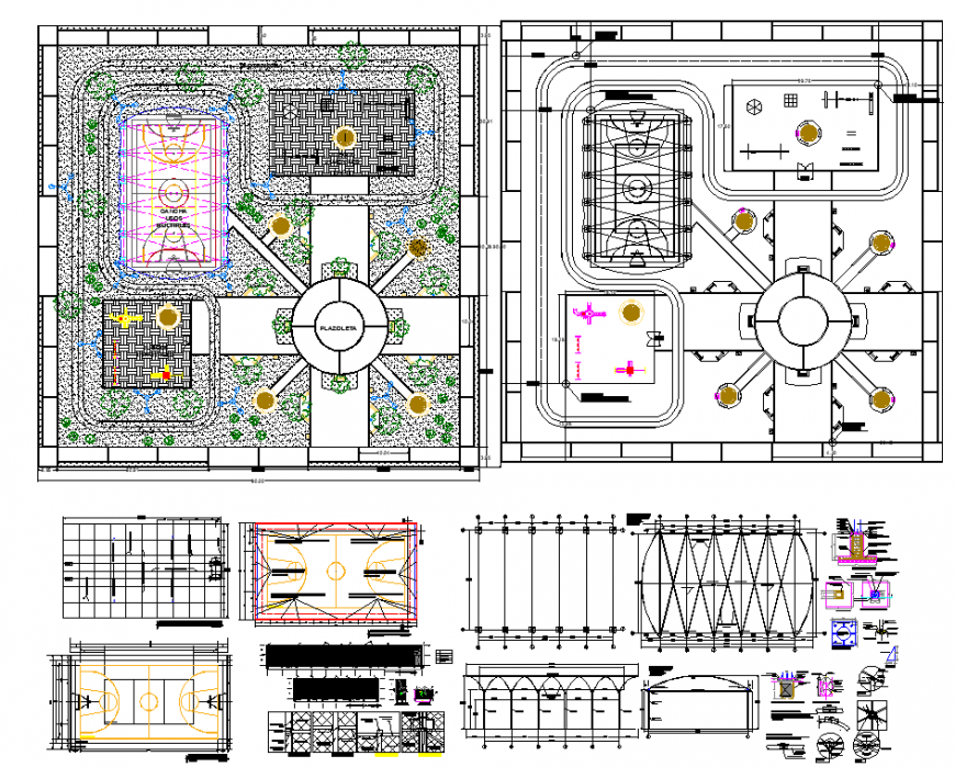 Play ground plan, elevation and section detail dwg file
