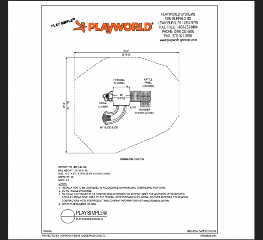 Play simple theme children park structure model details dwg file