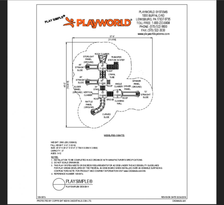 Play world system children theme park structure plan details dwg file