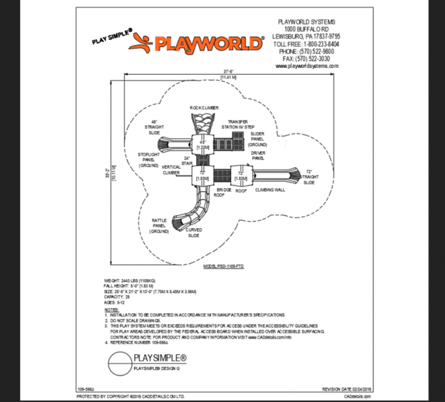 Play world theme park for age group 5 to 12 structure plan details dwg file