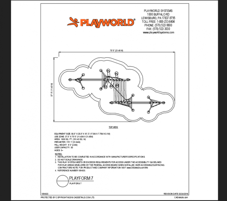 Playform 7 top view rope style theme park play area equipment details dwg file