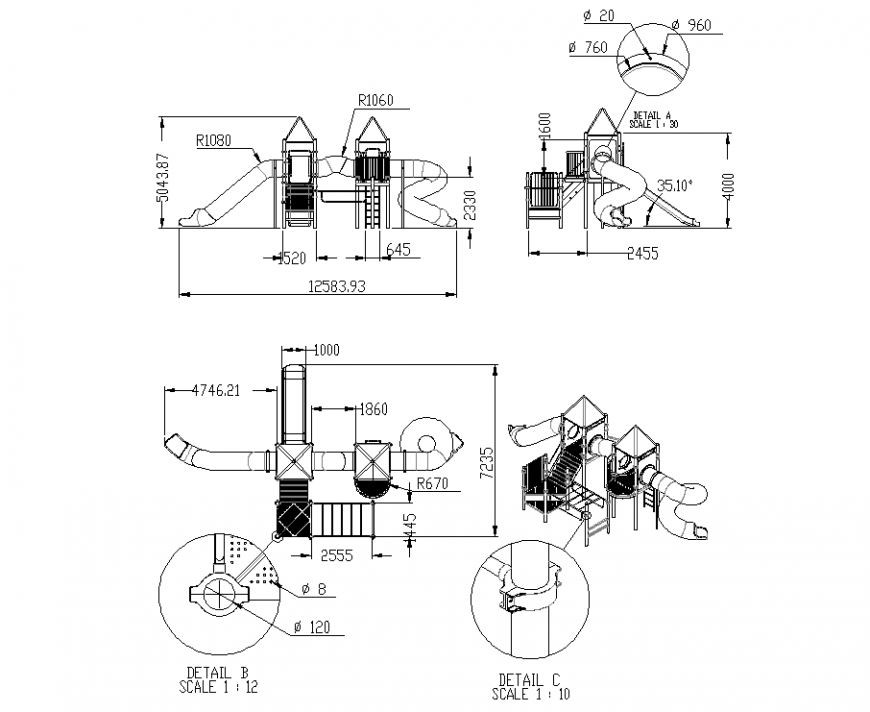 Playground playhouse detail drawing in dwg AutoCAD file.