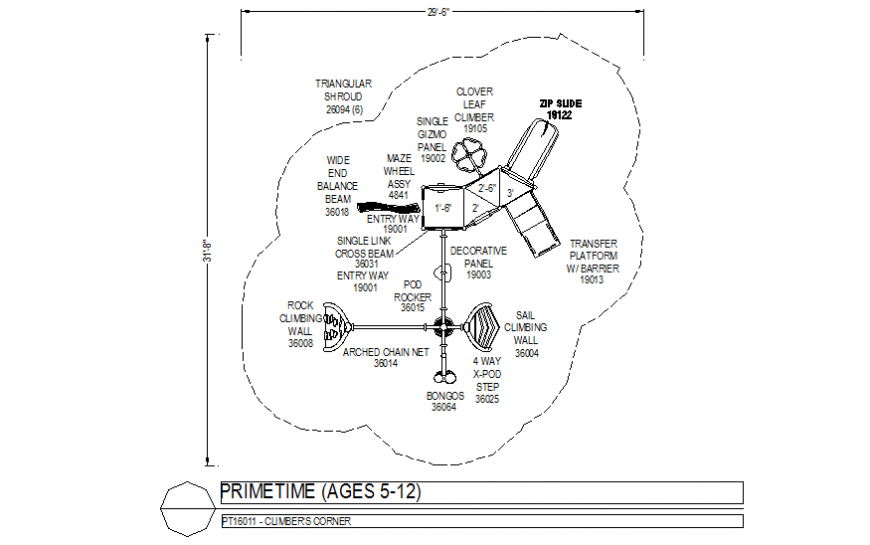 Playing area with prime time plan dwg file