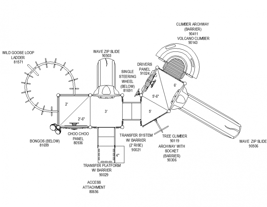 Playing area with roof area view with a plan of sport area dwg file