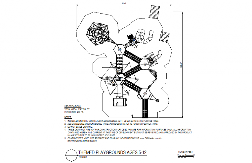 Playing area with themed playground design with a view of plan dwg file