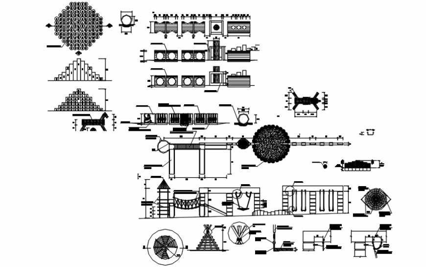 Playing games plan and elevation of different equipment in auto cad file