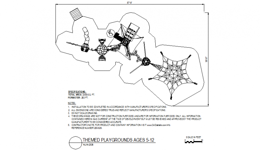 Playing system design with themed playground plan dwg file
