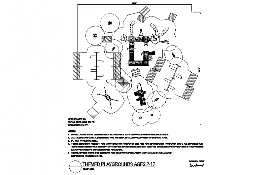 Playing system design with themed playground view in plan dwg file