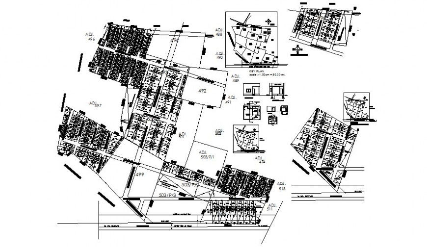Plot area and zonal division details of landscaping area autocad file