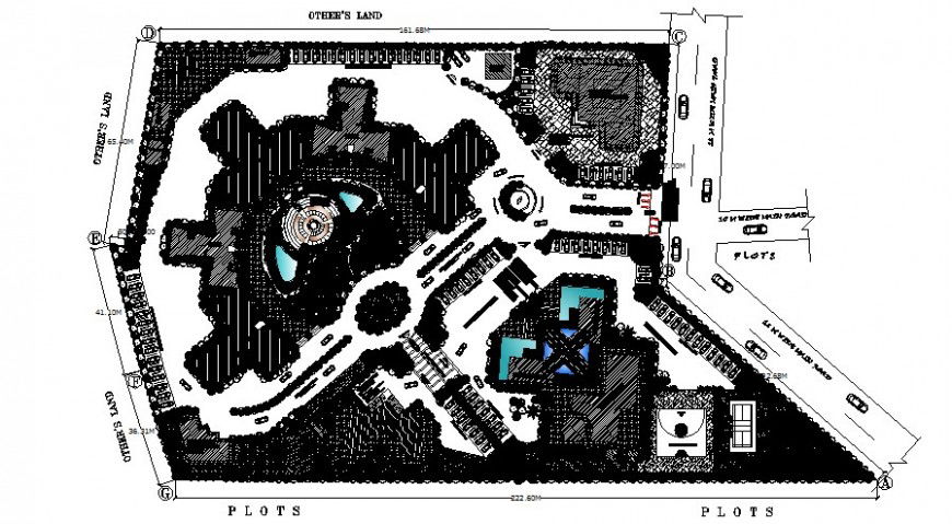 Plot area drawings with landscaping details in autocad