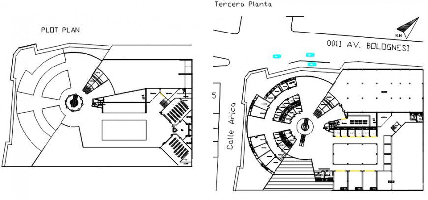 Plot plan and distribution plan drawing details of shopping mall building dwg file