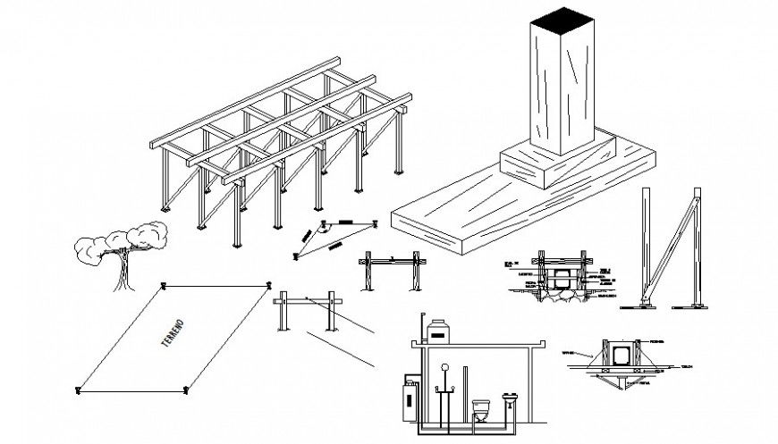 Plumbing design elevation and wooden structural autocad file