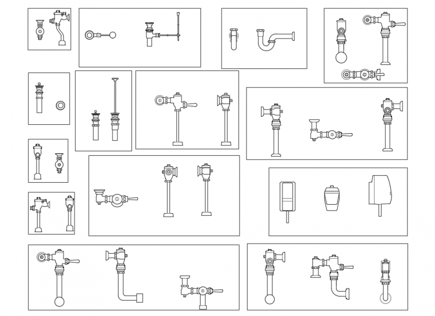Plumbing equipment and taps multiple blocks cad drawing details dwg file