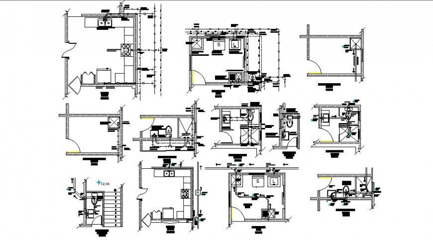 Plumbing hot and cold water line with its single line of sanitary in auto cad
