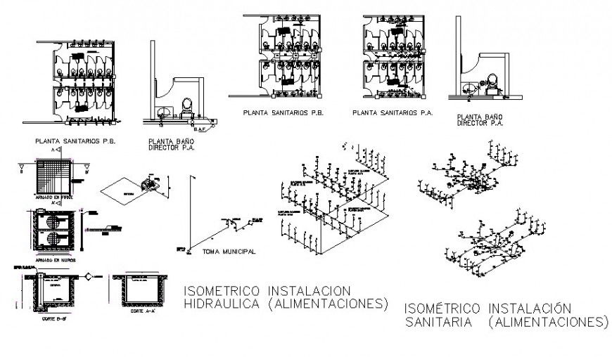 Plumbing line installation detail drawing in AutoCAD file.