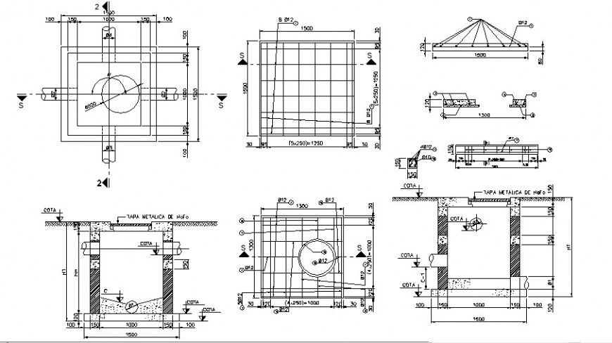 Plumbing line plan, elevation and detail in auto cad